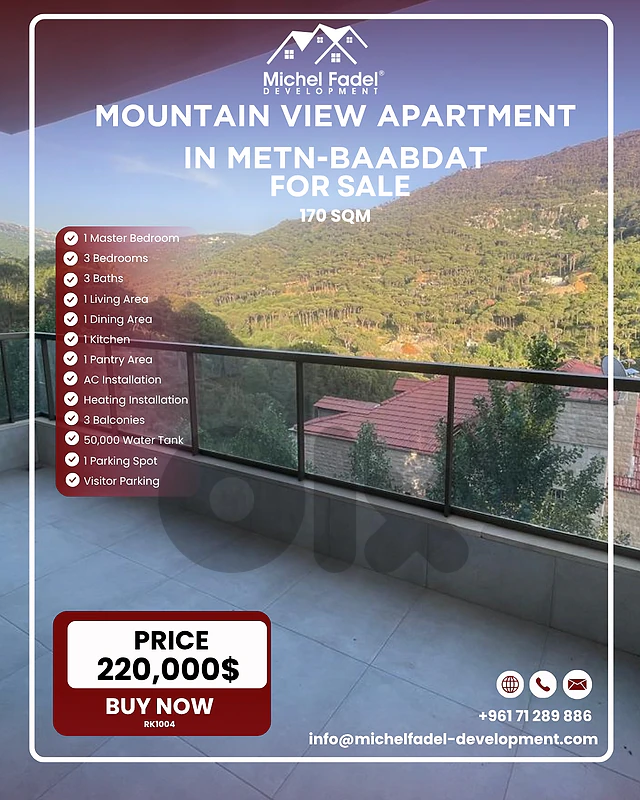 RK1004-Mountain View Apartment for Sale in Baabdat – Qennabet
