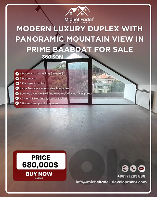 RK1005-Modern Luxury Duplex Mountain View for Sale in Prime Baabdat