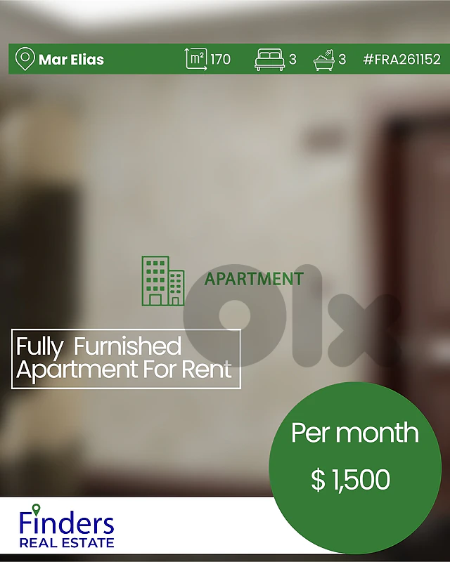 Apartment for rent in Mar Elias! شقة للإيجار في مار إلياس!
