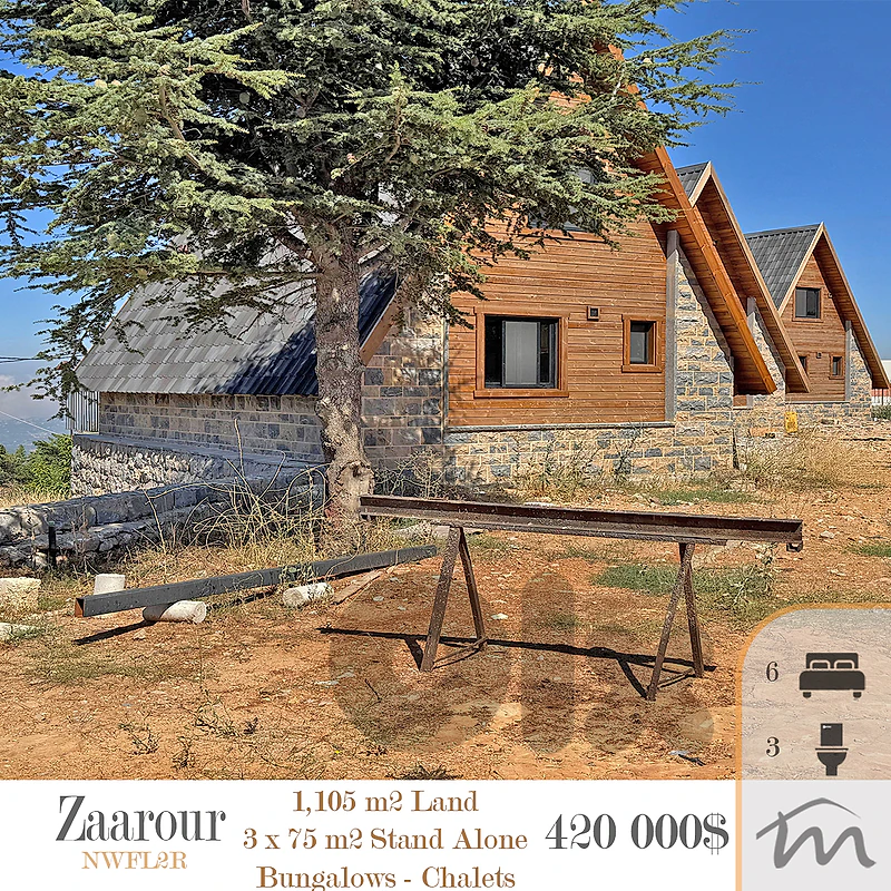 Zaarour | 1,105m² Land | 3 Independent 75m² Bungalows / Chalets | View