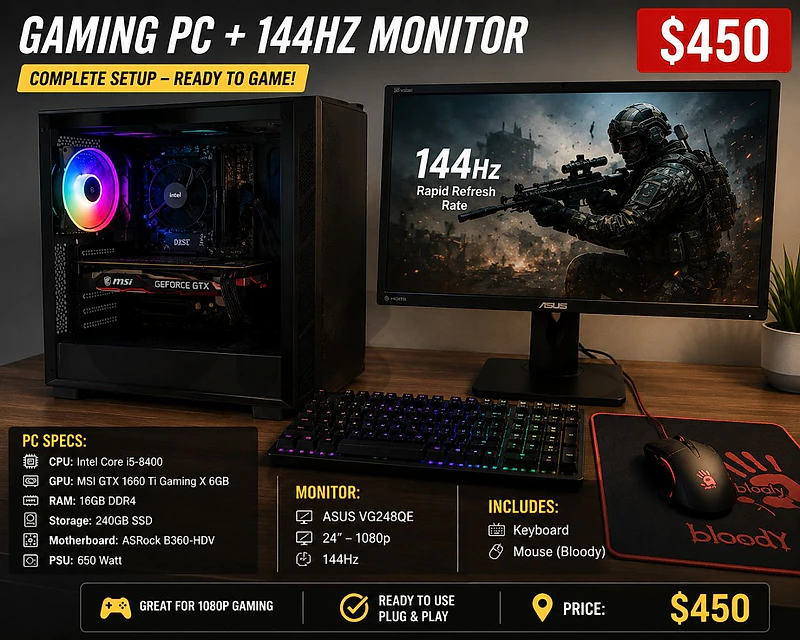 Gaming PC + monitor