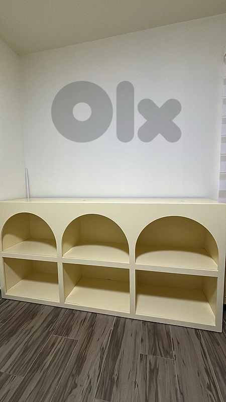 Custom Wide Cream Arched Console / Credenza Display Shelf