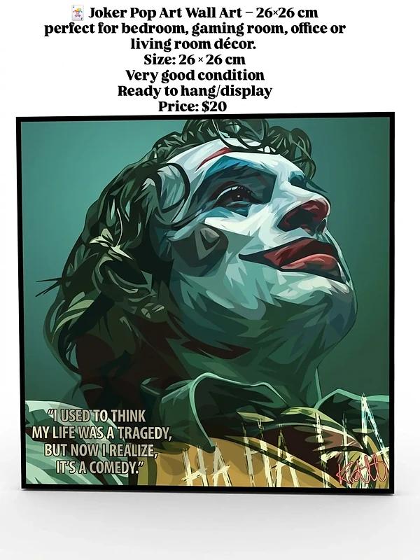 🃏 Joker Pop Art Wall Art – 26×26 cm
 perfect for any room