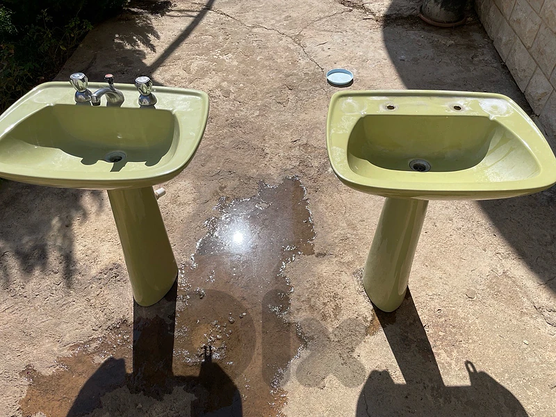 2 Green Sinks With Mixers
