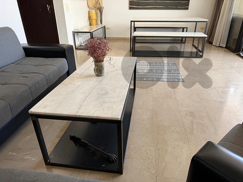5-Piece Marble Dining Table with Benches & Coffee Tables Set