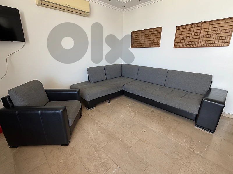 L-Shaped Sofa Bed with Storage + Armchair