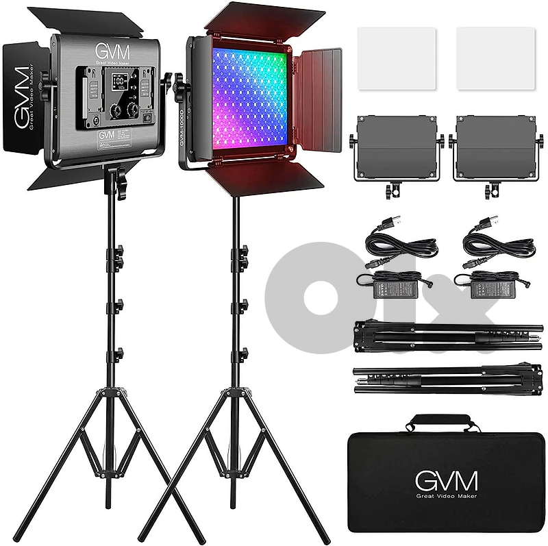 3 LED Lights Kit - GVM 1000D Lighting Kit with Tripods and Cables