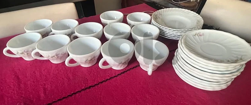 Superbe service vintage complet en verre opalin (style Arcopal)