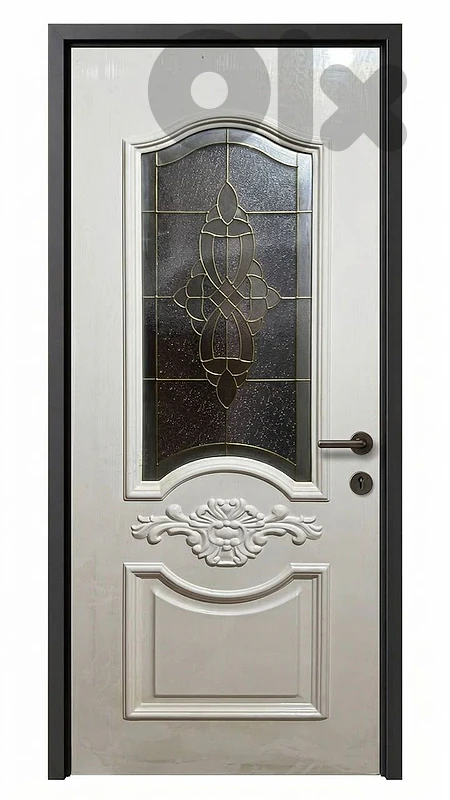 Elegant White Carved Door with Decorative Glass