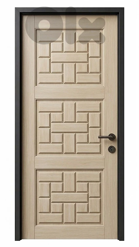 Modern Natural Oak Geometric 3-Panel Door