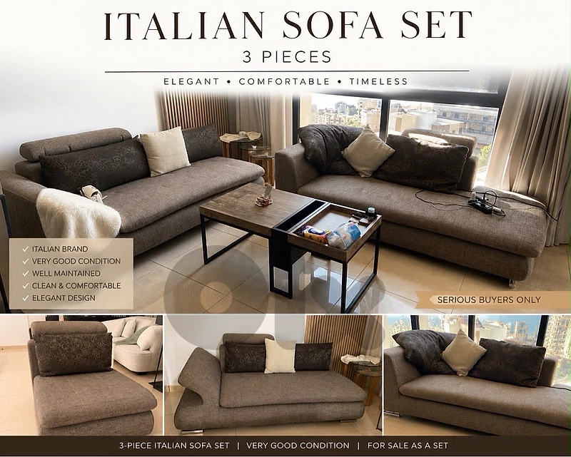 Italian Modern 3 Piece Sofa Set – Excellent Condition