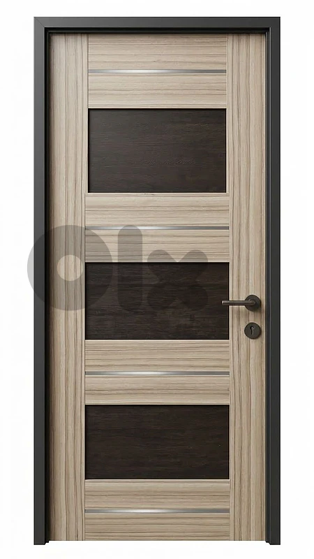 Modern Two-Tone Oak & Dark Walnut Door with Metallic Inlays