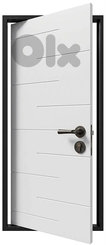 Modern White Door with Alternating Horizontal Grooves