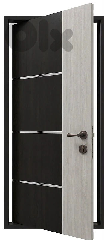 Modern Two-Tone Black & Light Ash Door with Chrome Strips