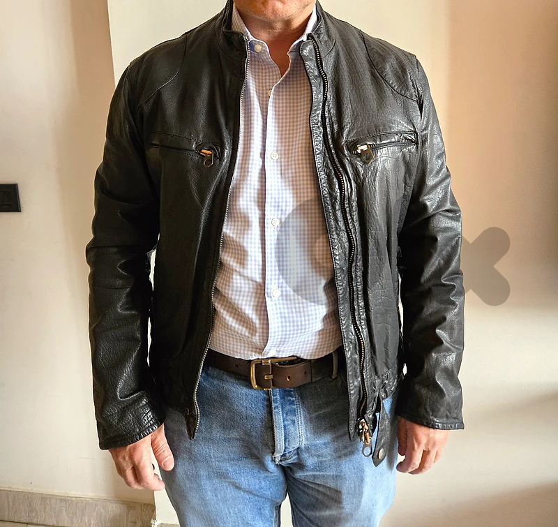 ARMANI JEANS  Genuine Leather Jacket  Black  Size 50