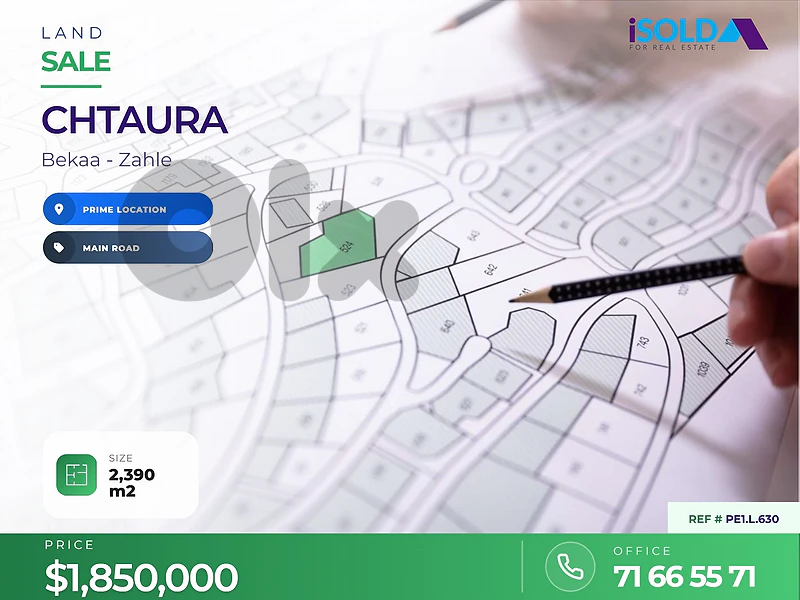 A 2390 m2 prime location land for sale in Chtaura