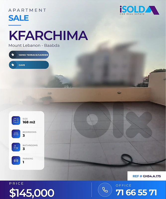 A 128 m2 apartment with a garden and terrace for sale in kfarchima