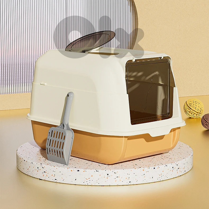 Enclosed Cat Litter Box with Front Door & Top Exit Hatch