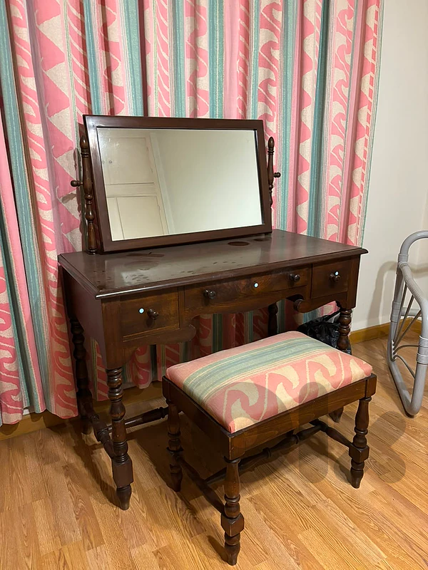 One bed, 2 small tables and one chiffoniere