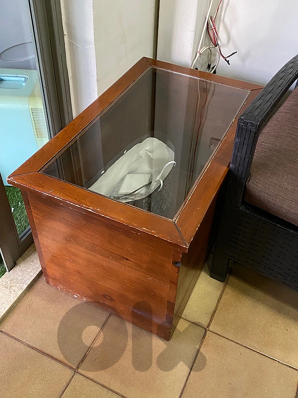 Pair of Glass-Top Wooden Accent Tables