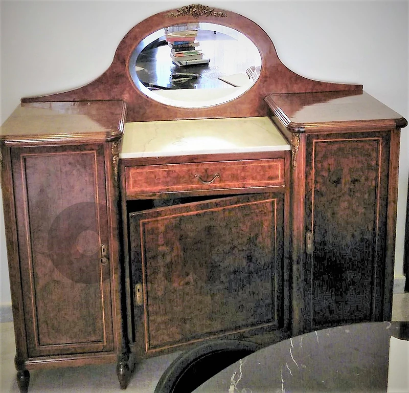 Antique French Burr Walnut & Marble Sideboard