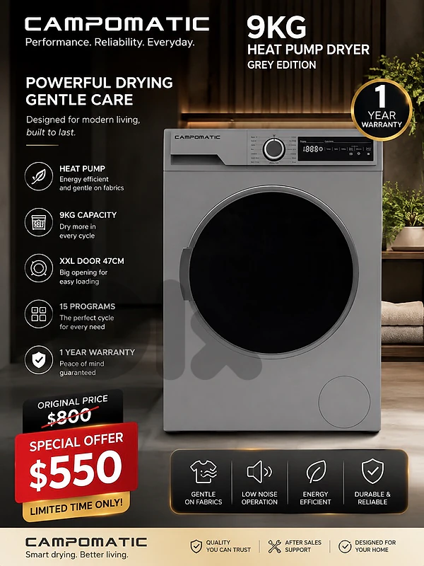 Campomatic 9kg Dryer Heat Pump كفالة شركة