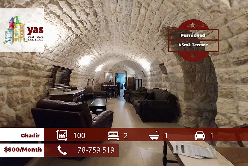 Ghadir 100m2 | 45m2 garden/Terrace | Rent | Furnished | IV |