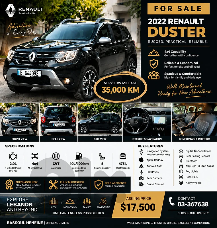 Renault Duster 2022 2.0L 4x4 Automatic | 35,000 KM | Dealer Maintained