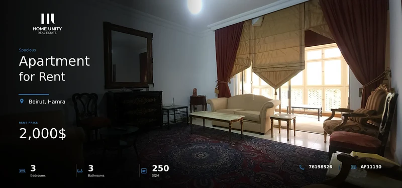 3-bedrooms furnished Apartment for Rent in Hamra , Beirut 3-bedrooms furnished Apartment for Rent in Hamra , Beirut