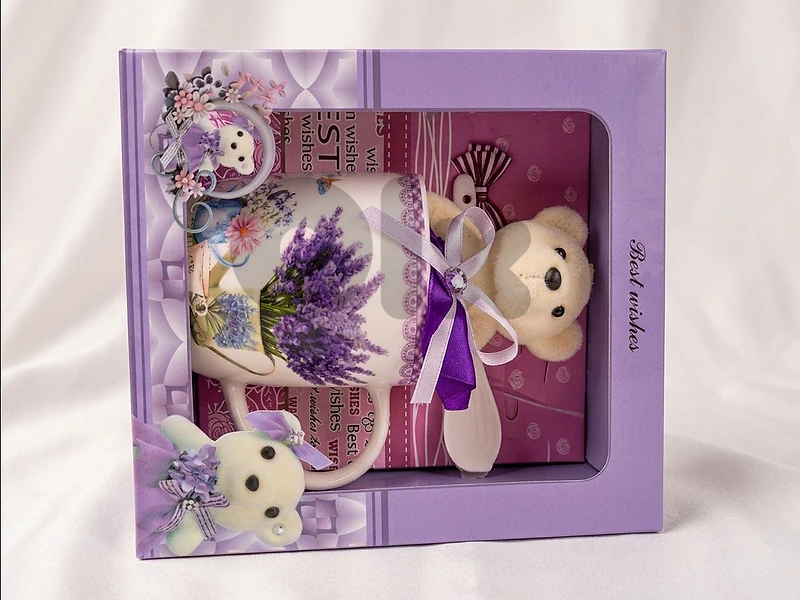 Lavender bear & floral mug gift set