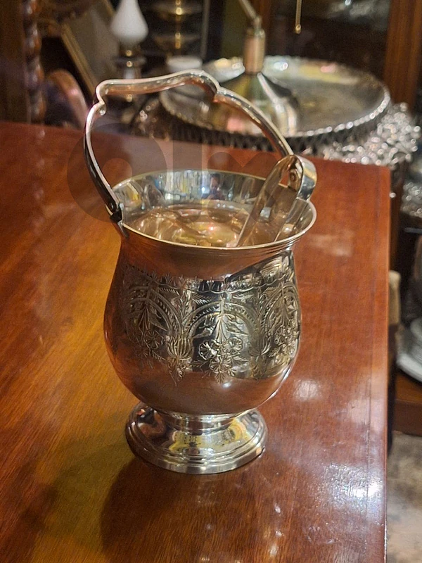 antique silverplated heavy ice bucket with the clamp