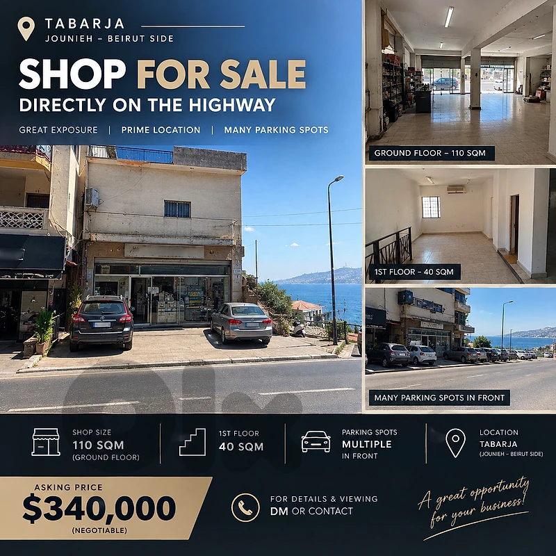 PRIME SHOP ON TABARJA HIGHWAY JOUNIEH BEIRUT FOR SALE