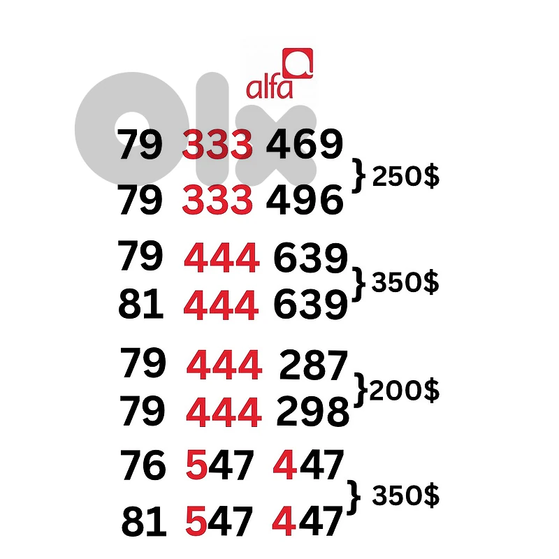 Alfa special sim card numbers