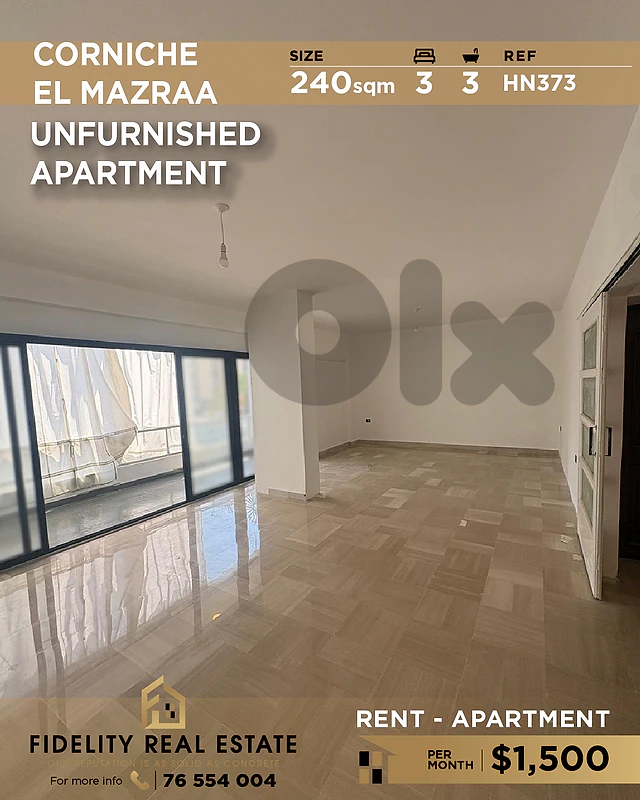 Apartment rent Corniche el Mazraa HN373 شقة للإيجار  في كورنيش المزرعة