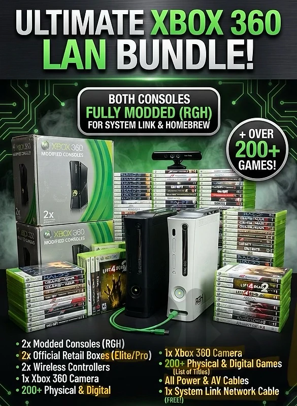 2 Xbox 360 moded + 200 plus games + c
