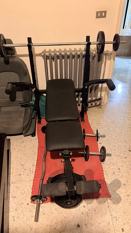 gym bench press and equipment