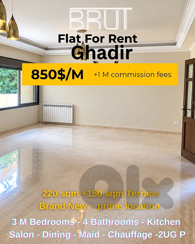220 sqm apartment+150 sqm Terrace for Rent in Ghadir -Brand new