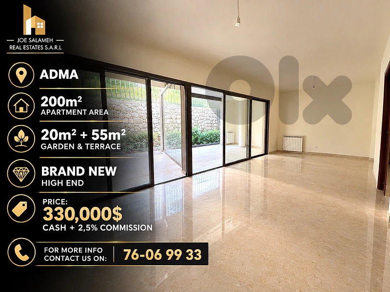 Apartment for sale in Adma 200m2+Garden&Terrace brand new 330,00$cash