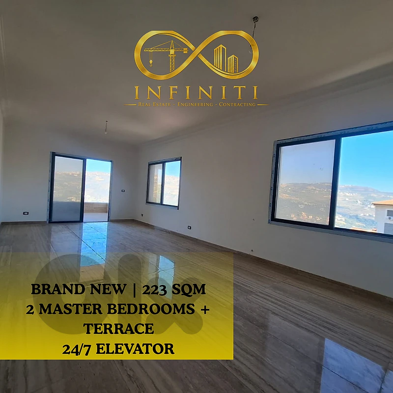 Brand New 223 SQM Apartment for Sale in Aley Town | 2 Master + Terrace