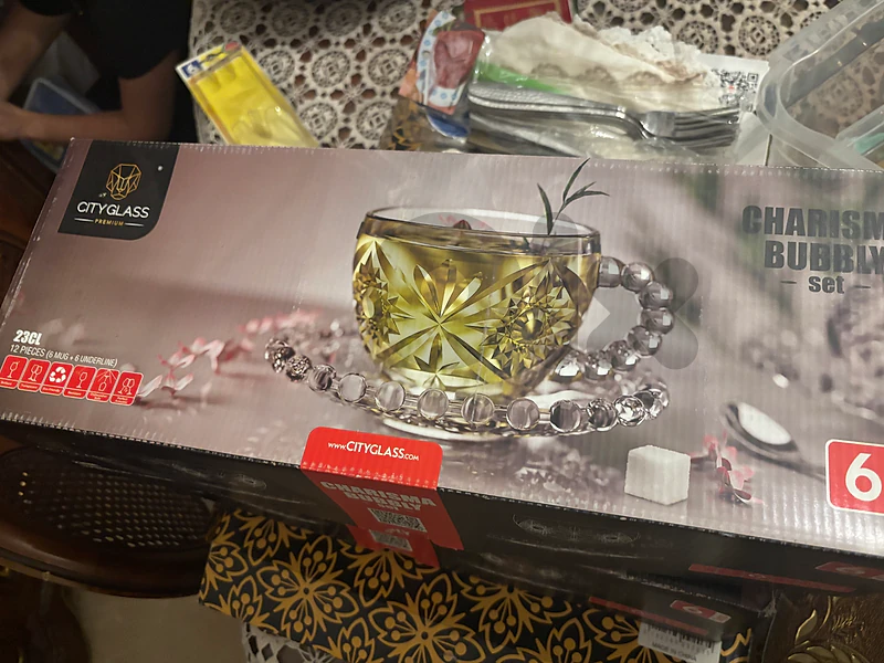طقمين أكواب زجاج فاخر City Glass Premium – ١٢ كوب + ١٢ صحن – جديد