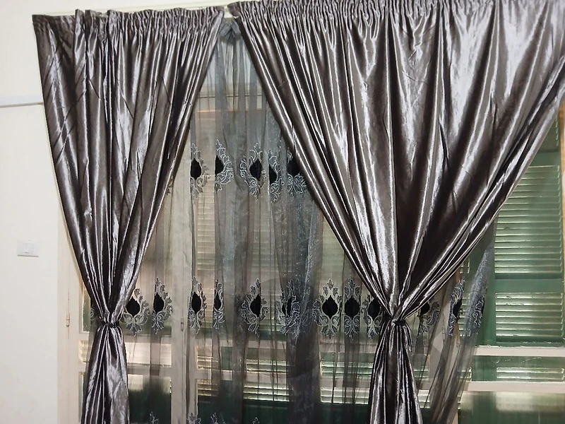 black curtains