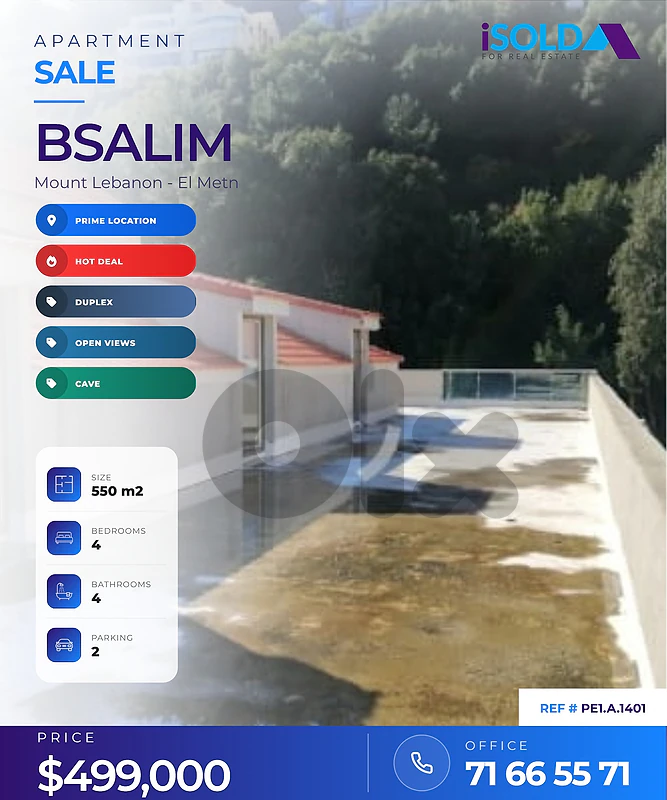HOT DEAL- Lux 550 m2 duplex apart+ Sea & Mountain view 4sale in Bsalim