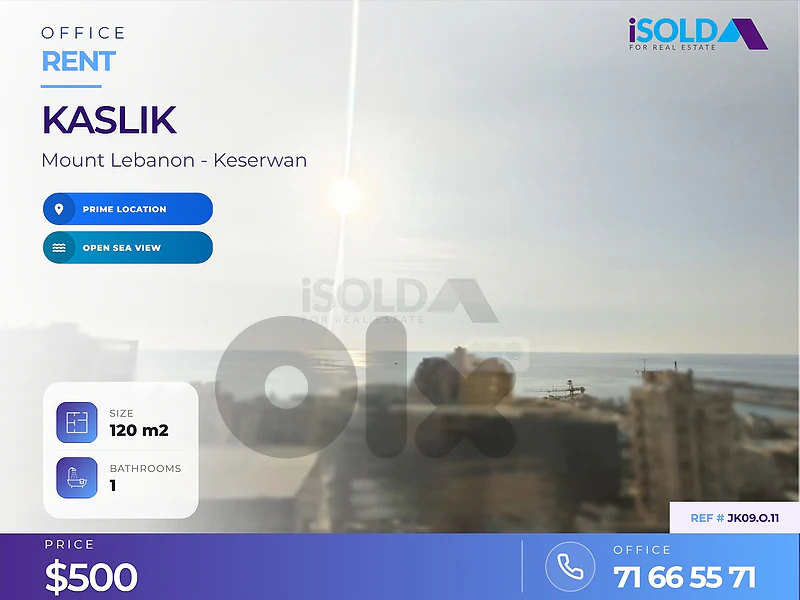 A Prime Location 120 m2 office having a sea view for rent in Kaslik