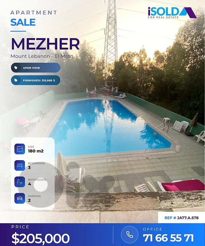 A 180 m2 apartment having an open view for sale in Mezher