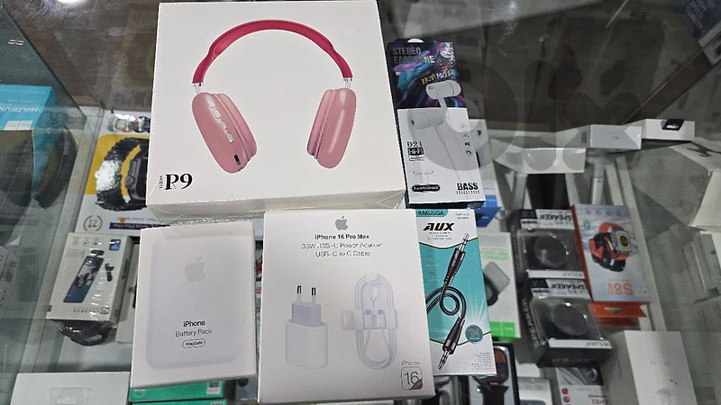 P9 Headphone + AUX Earphone + magsafe battery + charge 35w + aux cable