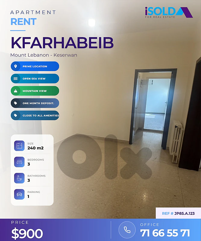 3 bedroom Apartment for Rent | Sea & Mountain Views 4 sale in Kfarhbab