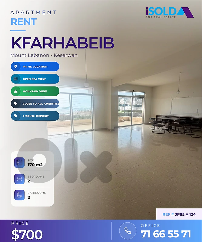 2 bedroom Apartment for Rent | Sea & Mountain Views 4 Sale in Kfarhbab
