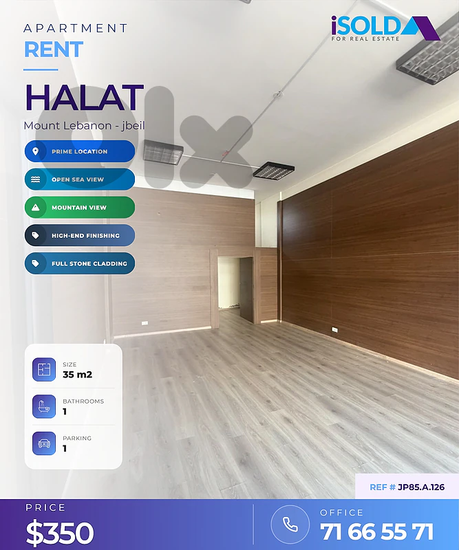 A 35 m2 apartment having an open mountain/sea view for rent in Halat