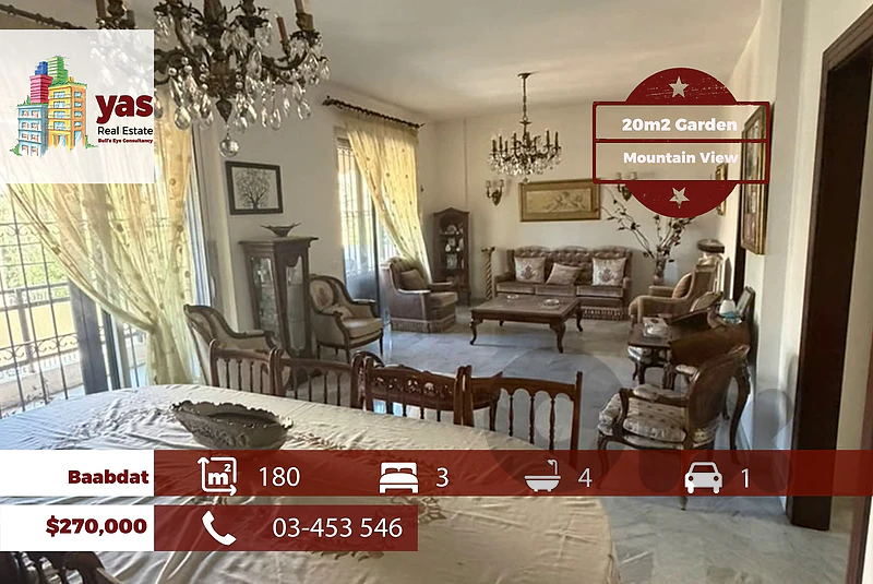 Baabdat 180m2 | 20m2 Garden | Classic | Private Street | TCH