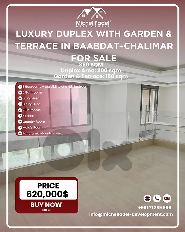 RK1007-Luxury Duplex with Private Garden & Terrace for Sale in Baabdat